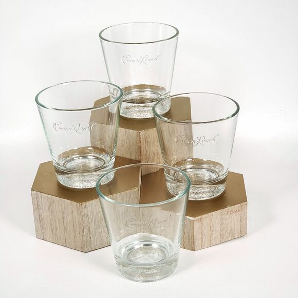 Vintage Crown Royal Etched Minimalist Logo Bottom Rocks Low Ball Whiskey Glasses - Picture 1 of 3